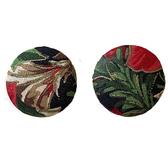 Vintage Artisan Floral Fabric Pierced Earrings - Picture 2 of 8